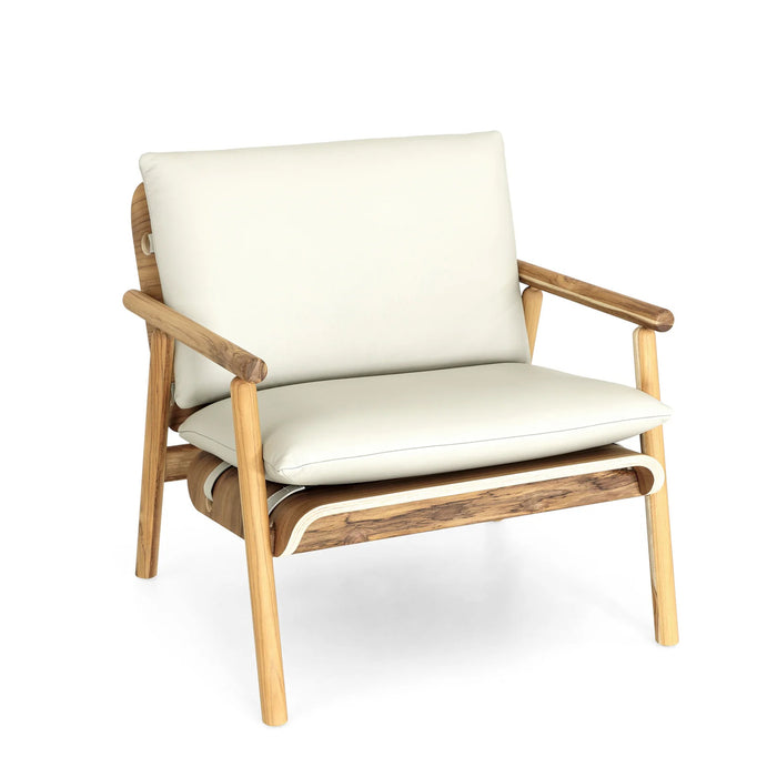 TAI ARMCHAIR IN TEAK AND IVORY LEATHER