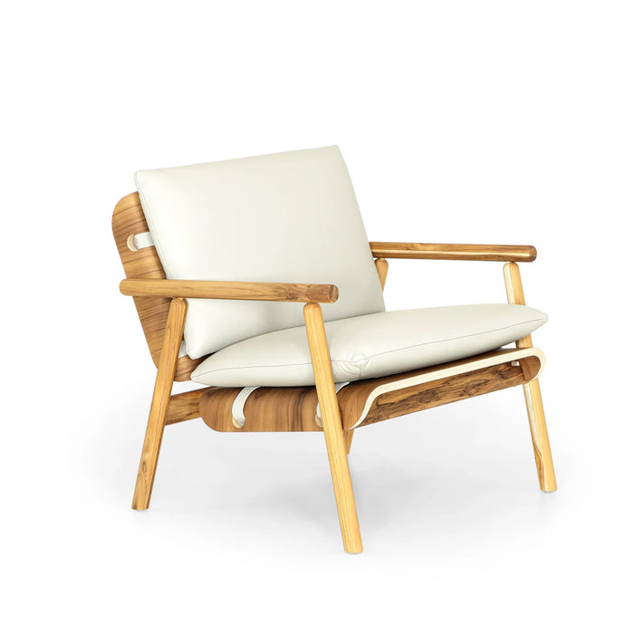 TAI ARMCHAIR IN TEAK AND IVORY LEATHER